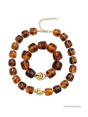 Chunky Acrylic Bead Necklace Bracelet Jewelry Set Boho Statement Women